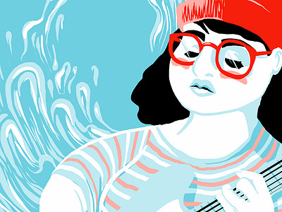 Jay Som Vibes art blue color design girl glasses graphic guitar hat illustration photoshop portrait raster red splash water