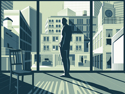 Winslow. art buildings chair city cityscape color design graphic illustration illustrator light monochromatic portrait shadow vector window