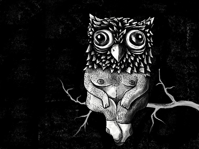 Owl art black and white charcoal illustration nipples nude owl photoshop socks texture tree vector