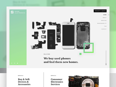 Shine Electronics Landing Page clean design electronics green home landing menu page ui ux web