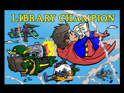 Library Champions illustration library library card superheroes