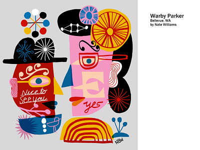 Warby Parker - Bellevue, Washington USA design illustration interior mural nate williams process