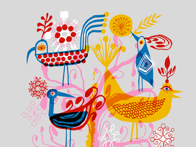 Birds art bird design folk handdrawn illustration