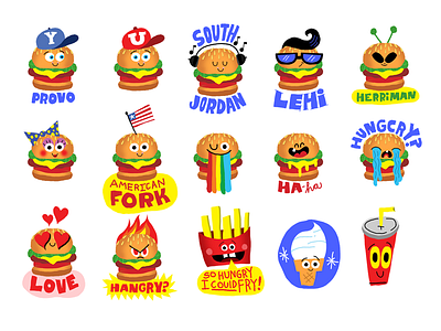 Hamburger Puffy Stickers alexander blue art food hamburger illustration kidlit puffy stickers