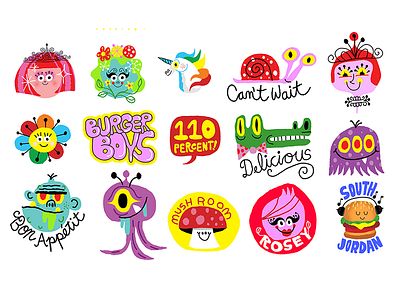 Puffy Sticker Characters alexander blue art character design character development characters illustration