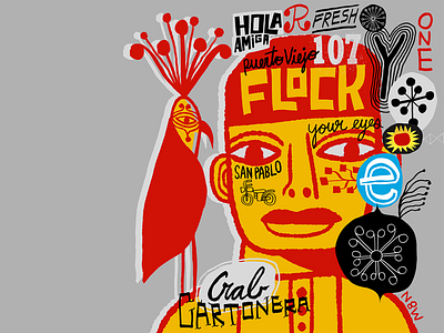 Hola Amiga Flock art folk handdrawn illustration lettering