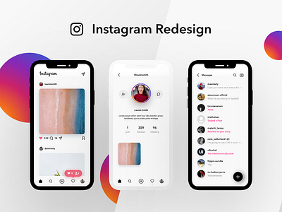 Instagram App Redesign account app app redesign appdesign branding clean design flat flat design gradient instagram interface interface design ios layout minimal mobile ui ux