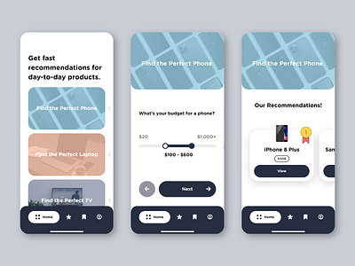 App Concept | Recommend.it app app design design flat flat design interface interface design ios minimal quiz quiz app recommendations results shop shopping ui ux