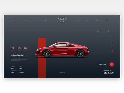 Audi R8 Vehicle Selection Concept audi car dark r8 ui user interface ux website
