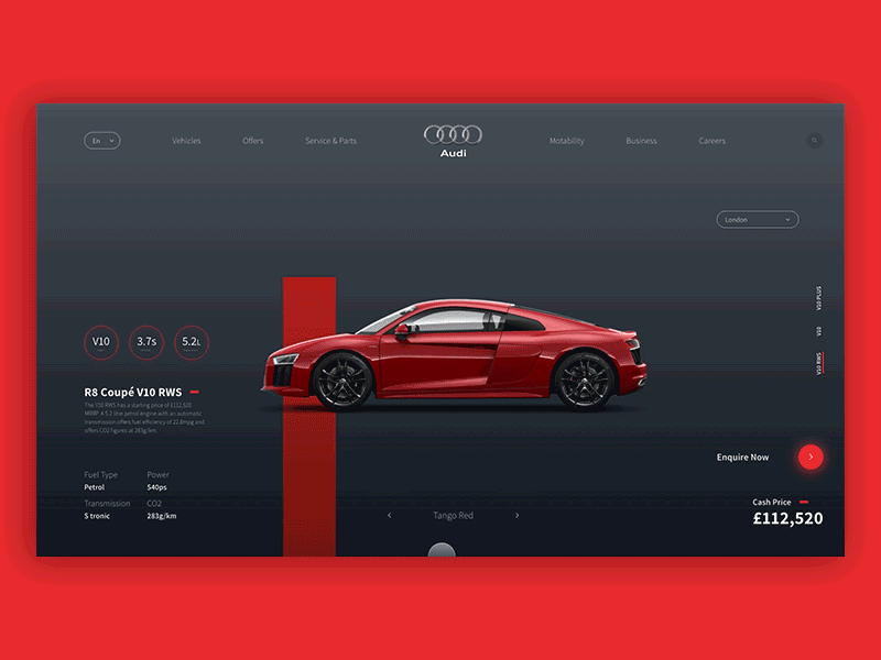 Car Selection - Audi adobe animation audi car design simple ui ux ux animation web webdesign website