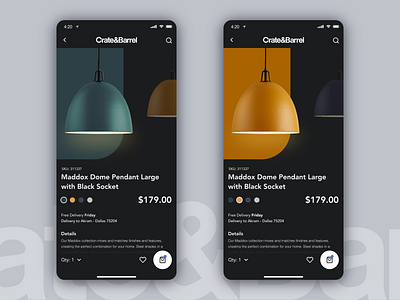 Crate & Barrel - Dark Mobile App Concept