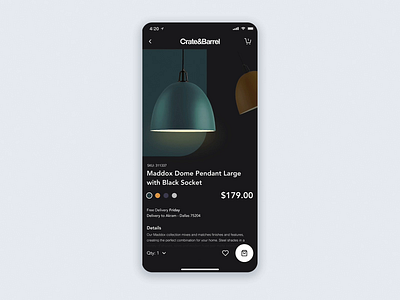 Crate & Barrel - Dark Mobile App Concept Animated animation app cart clean download ecommerce free interaction interactive mobile motion protoype template ui ux