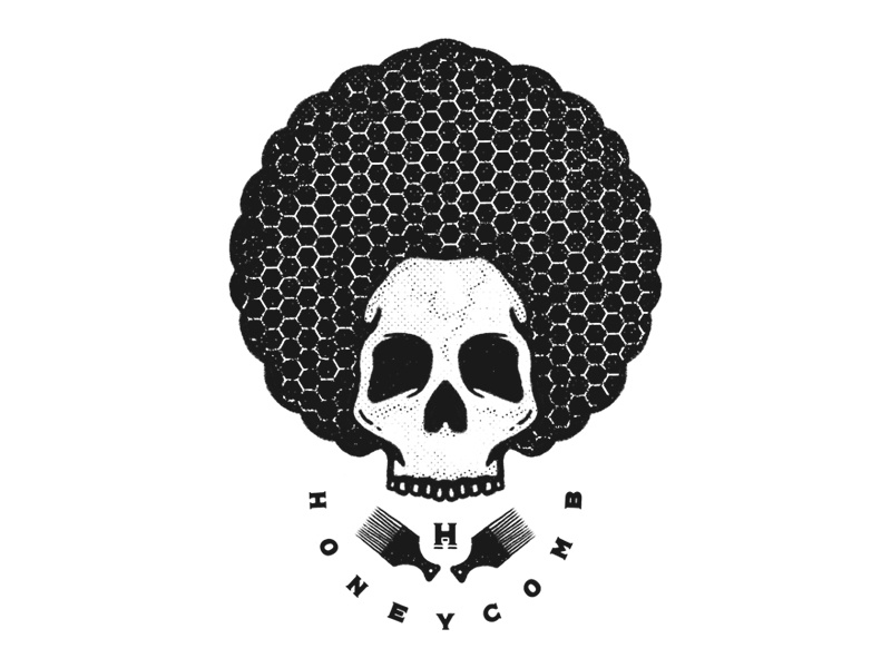 HoneyComb artwork handdrawn illustrator procreate logo merchdesign illustration charleypangus afro honeycomb skull