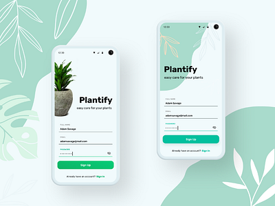 Growing App Sign up android app app clean dailyui mobile mobile app interface plants sign up ui ux