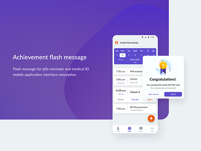 Achievement Flash Message achievement dailyui dailyui 011 figma flash message graphics hover medical app mobile mobile app pills reminder app ui ui design user interface ux