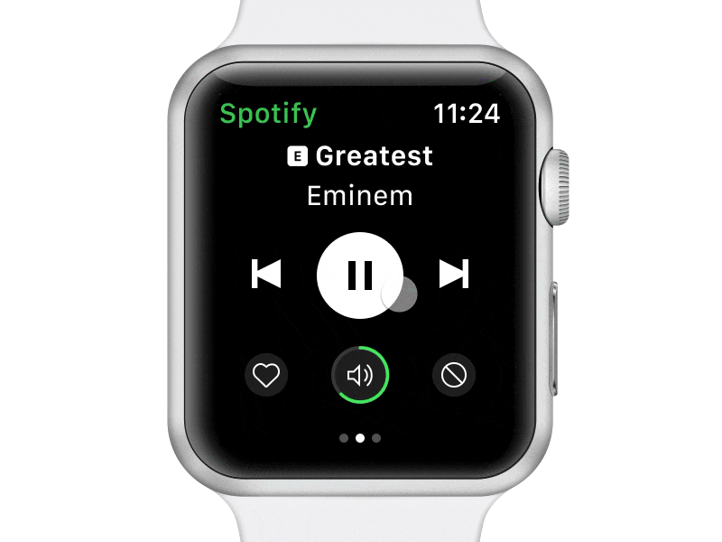 Spotify for Apple Watch - Part 2 animation apple apple watch concept ui design interaction interaction design invision studio invisionapp invisionstudio micro interactions minimal motion motion design music spotify ux watch os