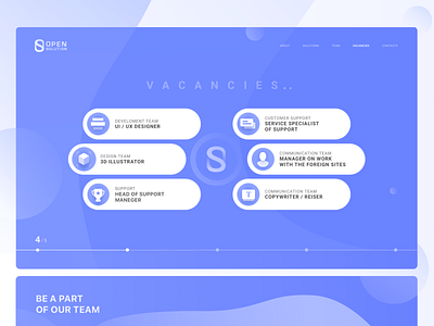 Vacancies page for outsourcing company blue and white branding card design icons team ui ux vacancies vector work