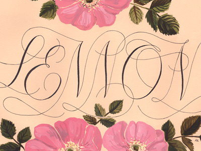 Lennon + wild roses botanical gouache hand lettering hand rendering micron music paint script