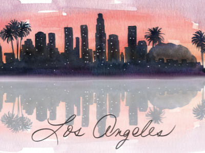 LA skyline wip illustration la landscape los angeles skyline sunset watercolor illustration