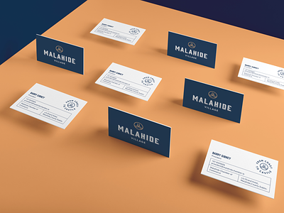 Malahide Village Business Cards branding business card gold identity logo mockup typography