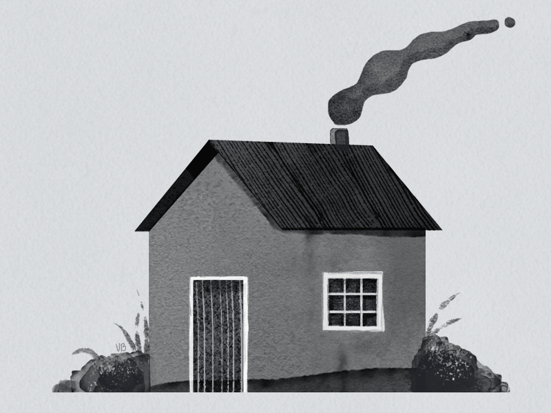 Happy Little Cottage 2d animation architecture cottage grayscale house smoke watercolor