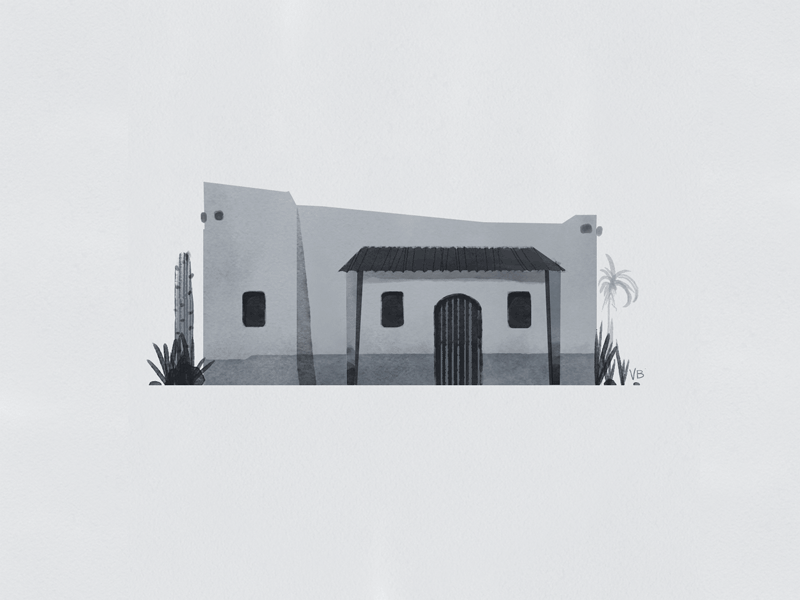Tumbleweed 2d animation architecture black and white cactus cel design home house illustration loop ranch southwest