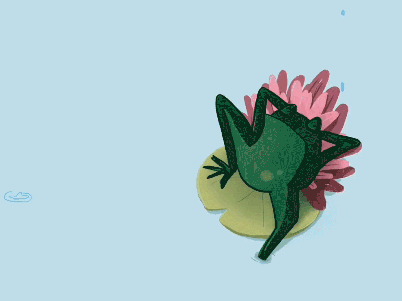 Don't Mind the Rain 2d animation art cel character frog illustration loop pond procreate rain water