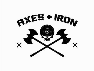 Axes + Iron axe bodybuilding branding fitness gym identity logo plate skull trainer training warrior