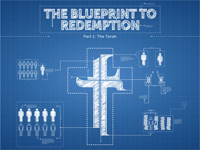 Blueprint To Redemption arrow bible blueprint books church cross dotted line graphic grid lines man marks measurements people redemption scribble scripture series stories torah woman