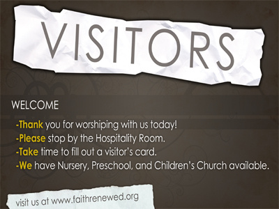 Visitors announcement church faith floral ornament paper prereel renew slide visitor welcome worship