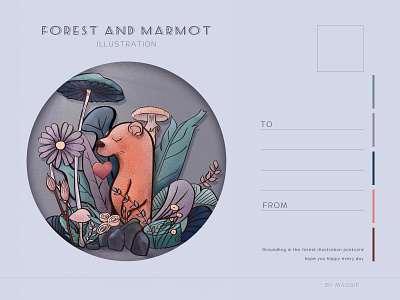 postercard of plant and marmot design flat illustration vector