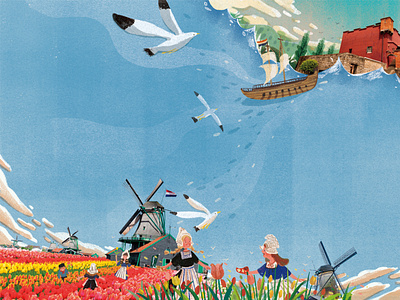 netherlands art birds character design editorial design editorial illustration illustration magazize map netherlands summer taiwan