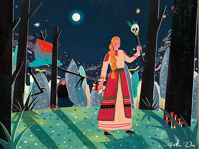 Baba Yaga and Vasilisa the Beautiful fesign folklore forest illustration illustration art russia