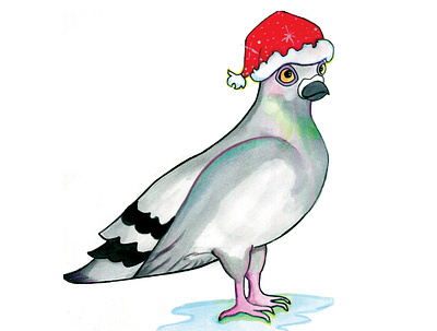 A Very NYC Christmas animal art bird christmas colorpencils holiday illustration nyc pigeons traditional art watercolor