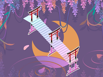 Wisteria flowers and moon illustration