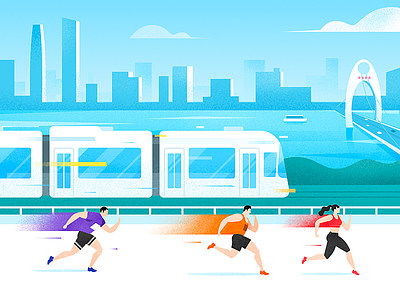 Guangzhou Trams building china city design drawing guangzhou illustration people river run runner simple speed sport traffic train trams ui