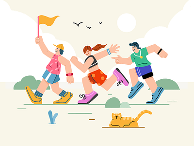 Run Toghter design drawing illustration people run runner sport ui vector