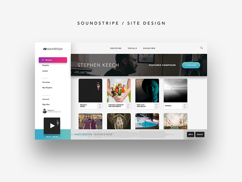 Soundstripe website ux design ui design site design music licensing soundstripe
