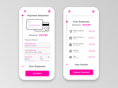 Credit Card Payment-Mobile App app clean creditcard design flat minimal mobile mobileapp pink ui uidesign ux uxdesign