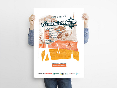 Poster for a cycling event « La Transfinistérienne » advert advertising bicycle bike breizh brittany cycling event gravel illustration logo negative photo poster print