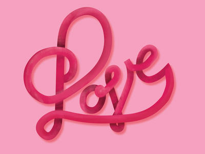 Love lettering love painted pink red ribbon