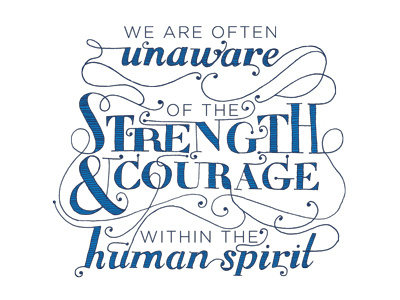 Courage & Strength blue encouraging lettering quote