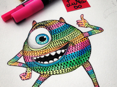 Fan art MonstersInc by Luna Portnoi art detail fan illustration inc monsters pattern rainbow texture