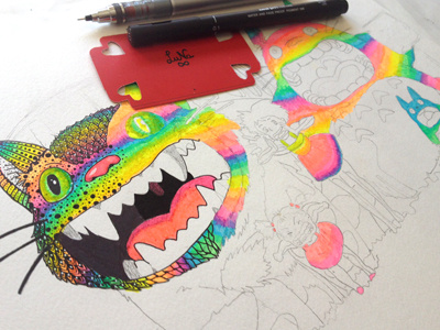 Totoro fan art by Luna Portnoi WIP art color detail fan art illustration rainbow texture totoro