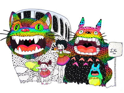 Totoro (cat bus) fan art by Luna Portnoi art fan illustration rainbow totoro