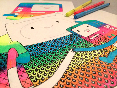 WIP Adventure time / Finn & BMO fan art art colors illustration luna portnoi paint process rainbow wip