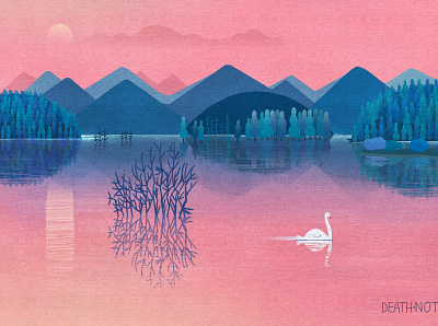 Poetic Landscape china bird blue china landscape mountain pink river water