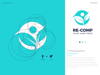 ReComp Logo amazing best circle grid creative custom design eyecatching flat golden ratio illustration leaf logo man minimal modern nature outstanding plant process tree