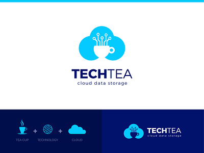 TechTea Logo amazing beautiful best clever cloud creative cup custom design elegant illustration logo minimal modern outstanding professional storage tea technology unique