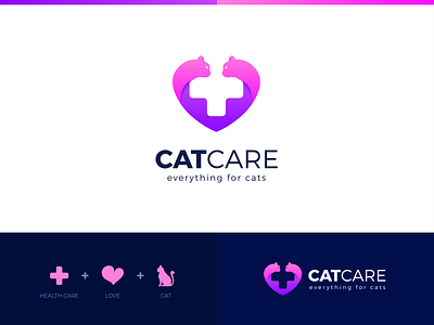 CatCare Logo amazing best care cat clever colorful creative custom design flat healthcare icon illustration logo love minimal modern outstanding popular professional